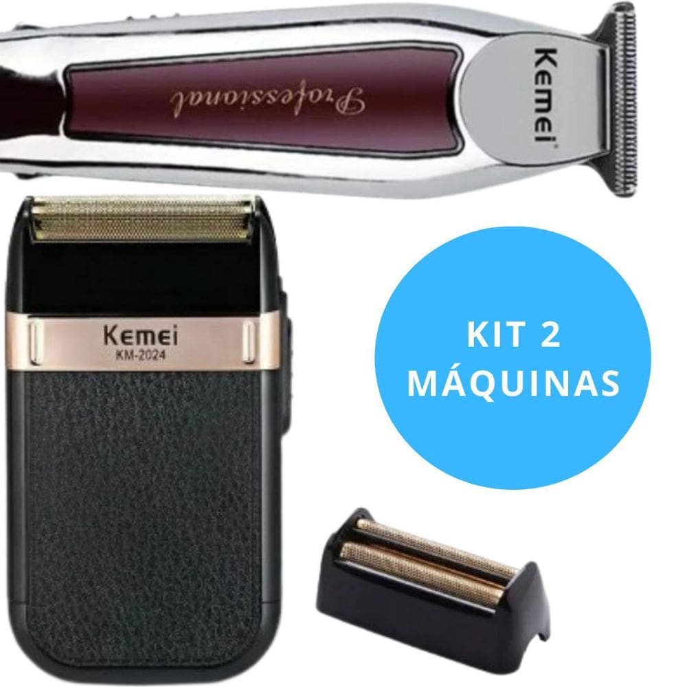 Kit Avançado Masculino: Barbeador Kemei 2024 E Máquina 9164