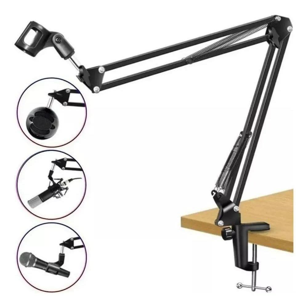 2X Braço Articulado Suporte Microfone Profissional Mesa Podc