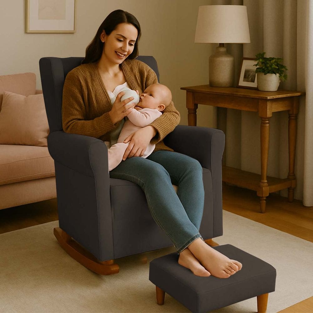 Poltrona Aquila Amamentação Balanço e Puff Baby Marrom