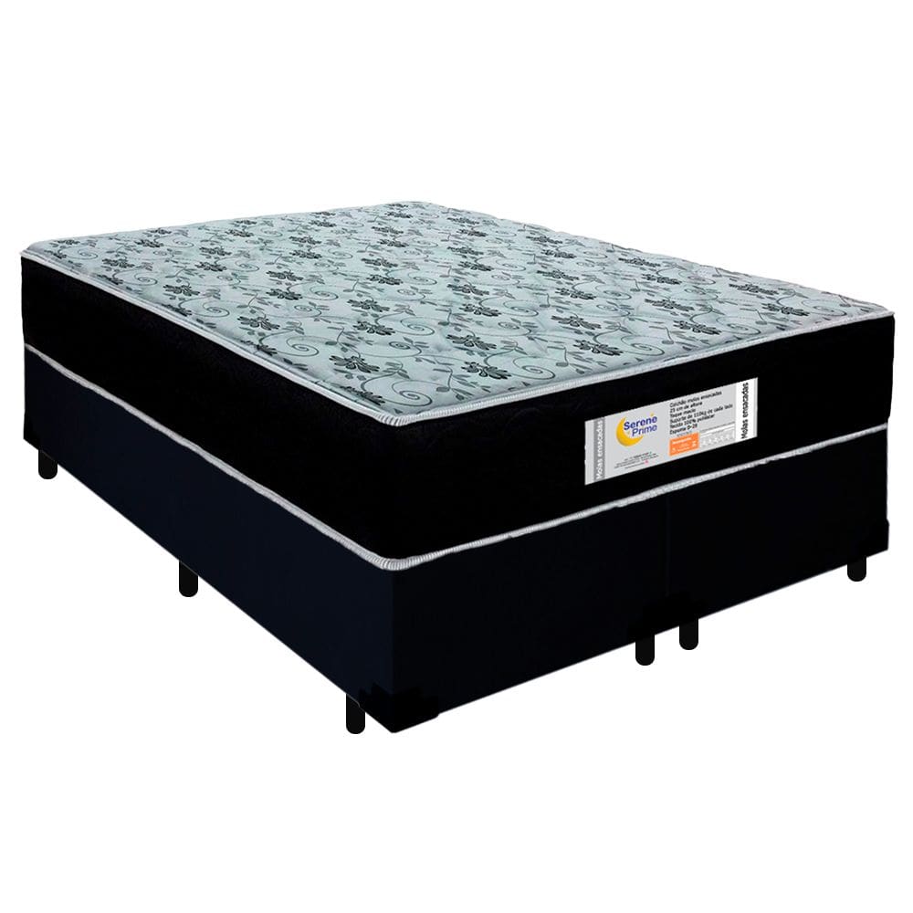 Cama Box Queen Bipartido Suede + Colchão Molas Ensacadas SerenePrime Sonnolux 158x198x65