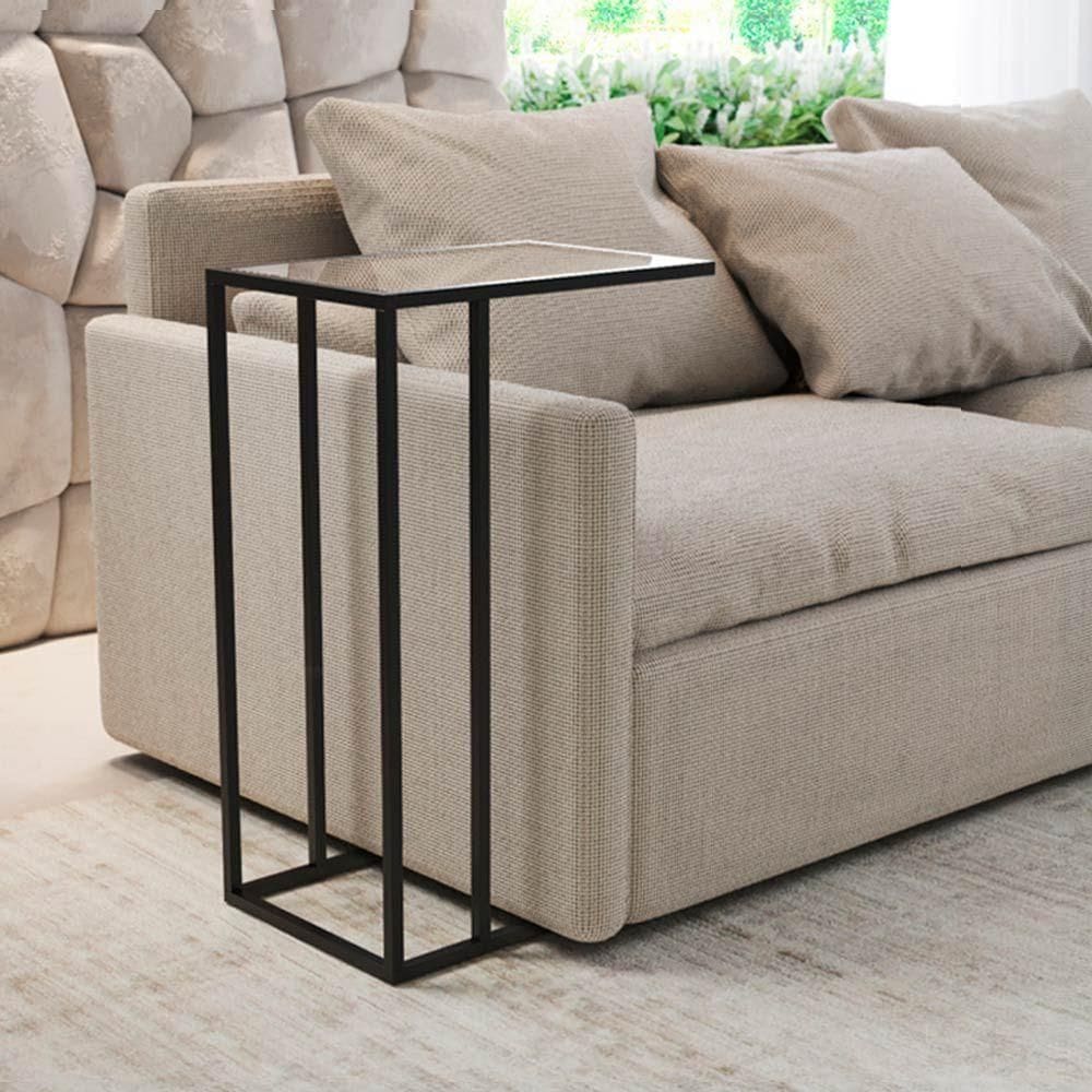 Mesa De Apoio Industrial Elena Industrial Preto Com Tampo De Vidro