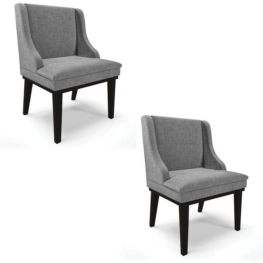 Kit 2 Cadeiras Estofadas Para Sala De Jantar Base Fixa De Madeira Preto Lia Linho Grafite - Ibiza