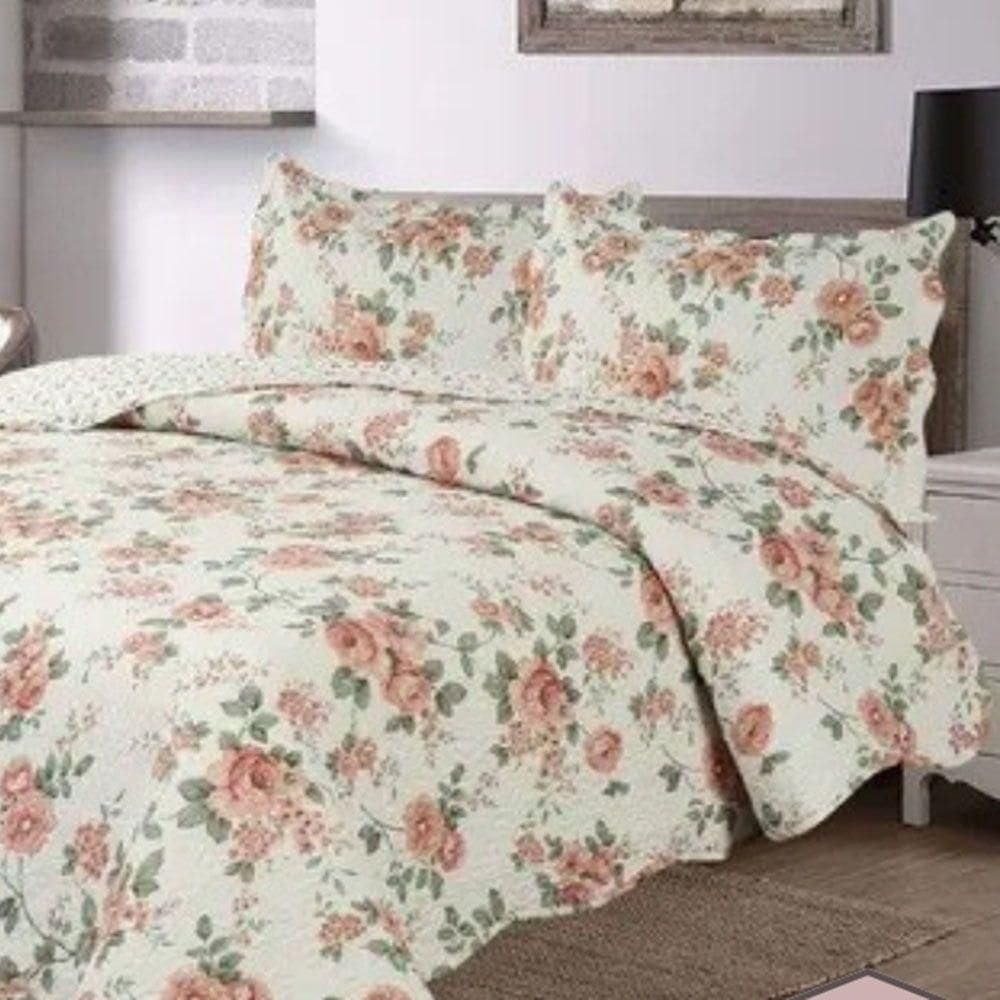 Kit Cobre Leito Colcha Daily Queen 3 Peças Dupla Face Estampado - Floral 59 - 100% Poliéster