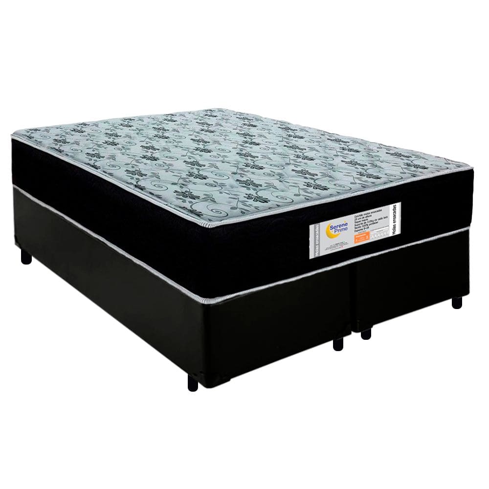 Cama Box Queen Bipartido Sintético + Colchão Molas Ensacadas SerenePrime Sonnolux 158x198x65