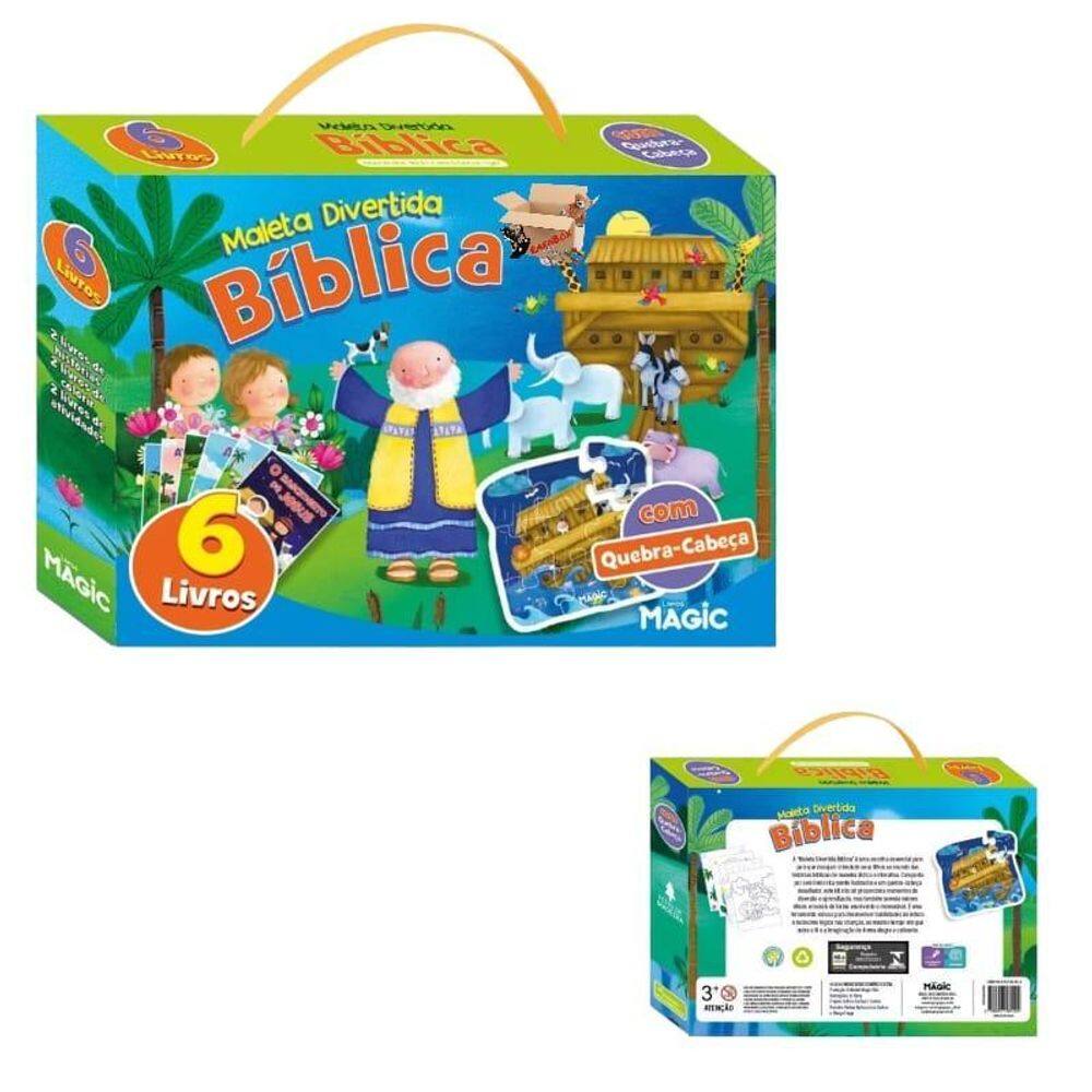 Kit Livro Infantil Maleta Divertida 6 Livros + Quebra Cabeça