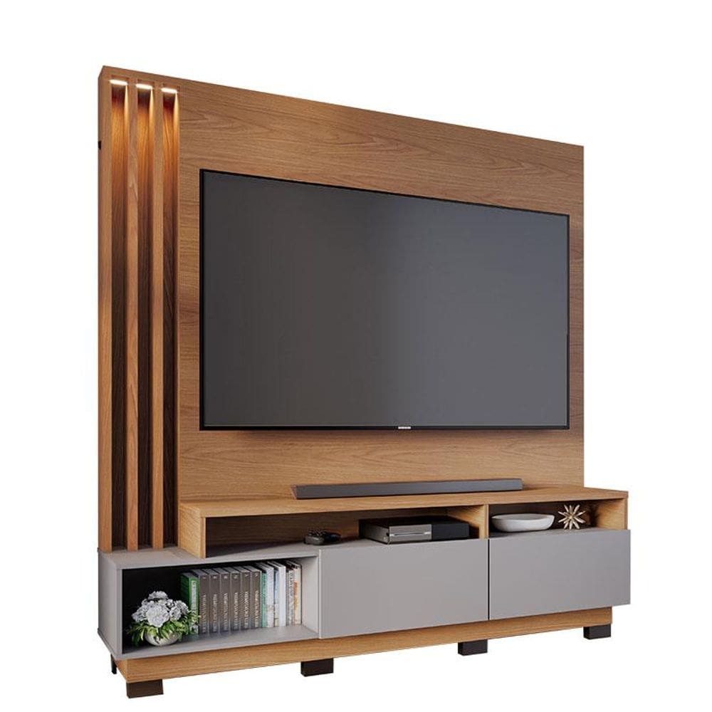 Estante Home Theater Humaitá Com Pés Freijó Cinza Acetinado - Colibri