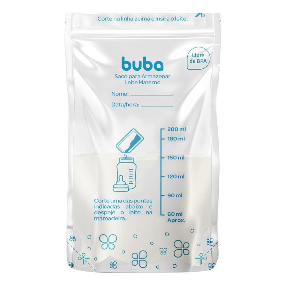 Kit 25 Sacos Para Armazenar Leite Materno 200Ml - Buba