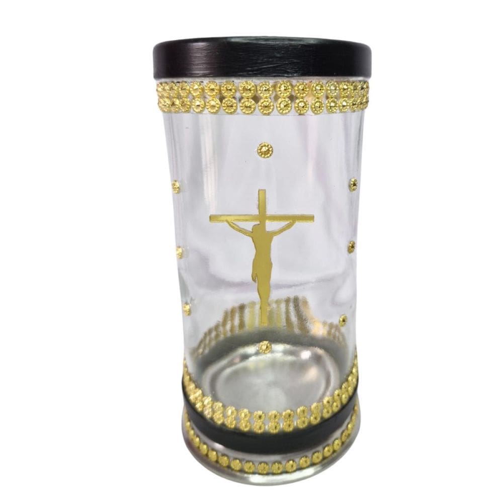 Porta Vela 7 Dias Jesus Cristo Cruz Preto Dourado + Presente