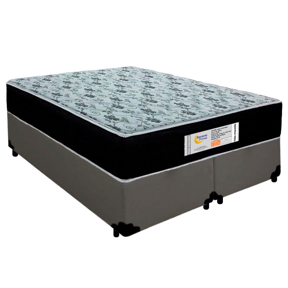 Cama Box Queen Bipartido Sintético + Colchão Molas Ensacadas SerenePrime Sonnolux 158x198x65