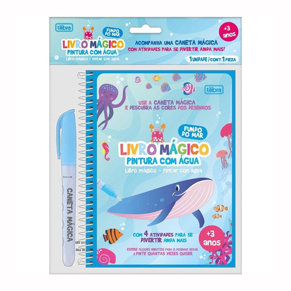 Livro mágico para pintura com água Fundo do Mar - Tilibra