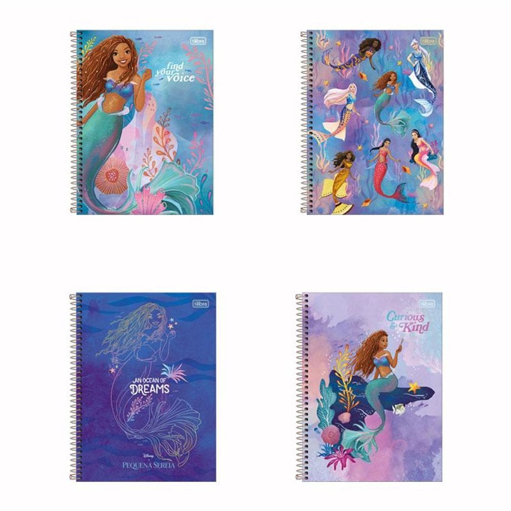Caderno espiral universitário 1x1 Pequena Sereia Tilibra