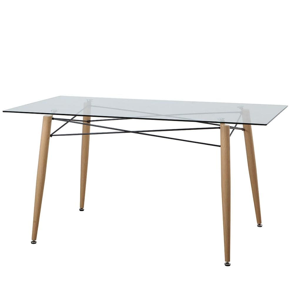 Mesa de Vidro ANM8083M Anima Office Retangular 180x90 Base Metal Preto Ferro Detalhe Imita Madeira