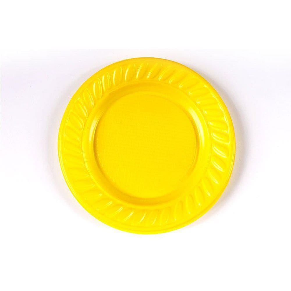 Prato De Plástico Descartável Amarelo 15Cm - 10 Unidades