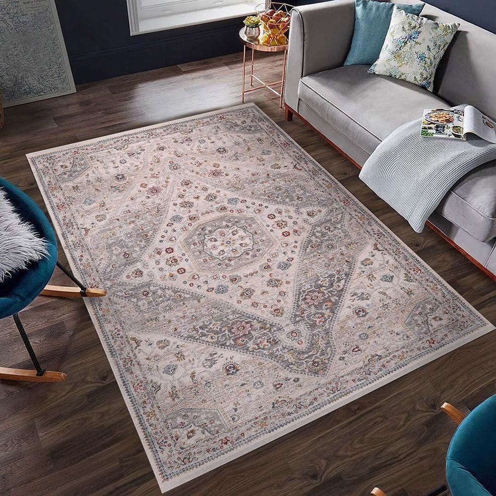 Tapete Para Sala Coliseo 03 Bege E Cinza 2,00x2,50m