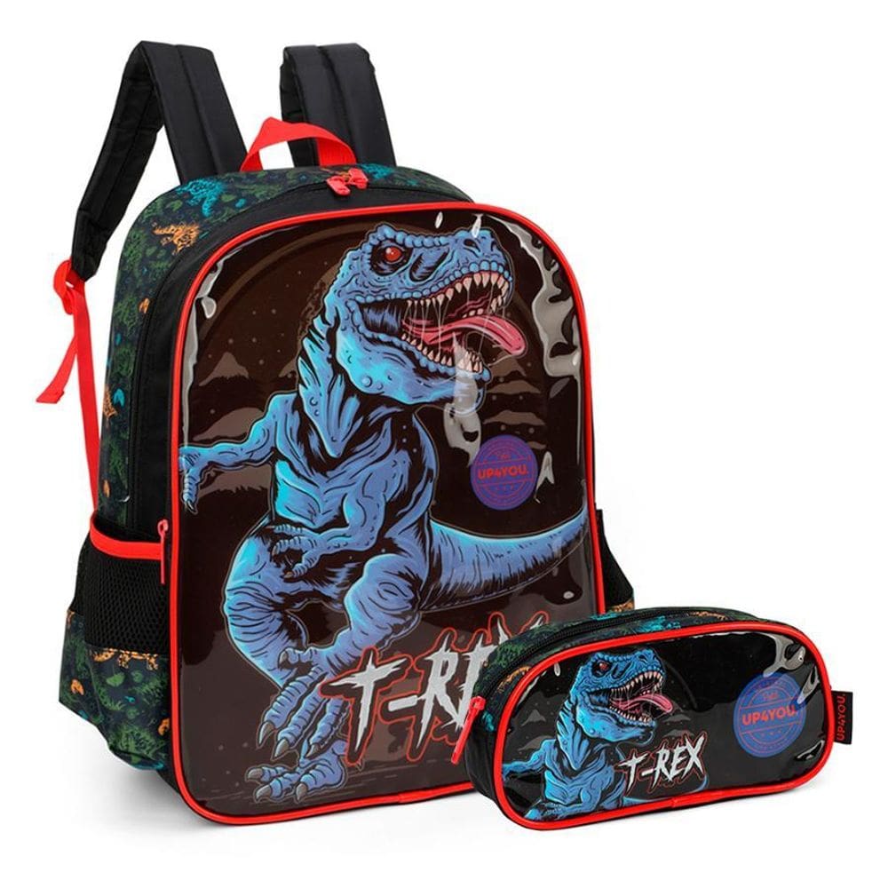 Mochila De Costas + Estojo T-Rex Up4You Azul - Luxcel