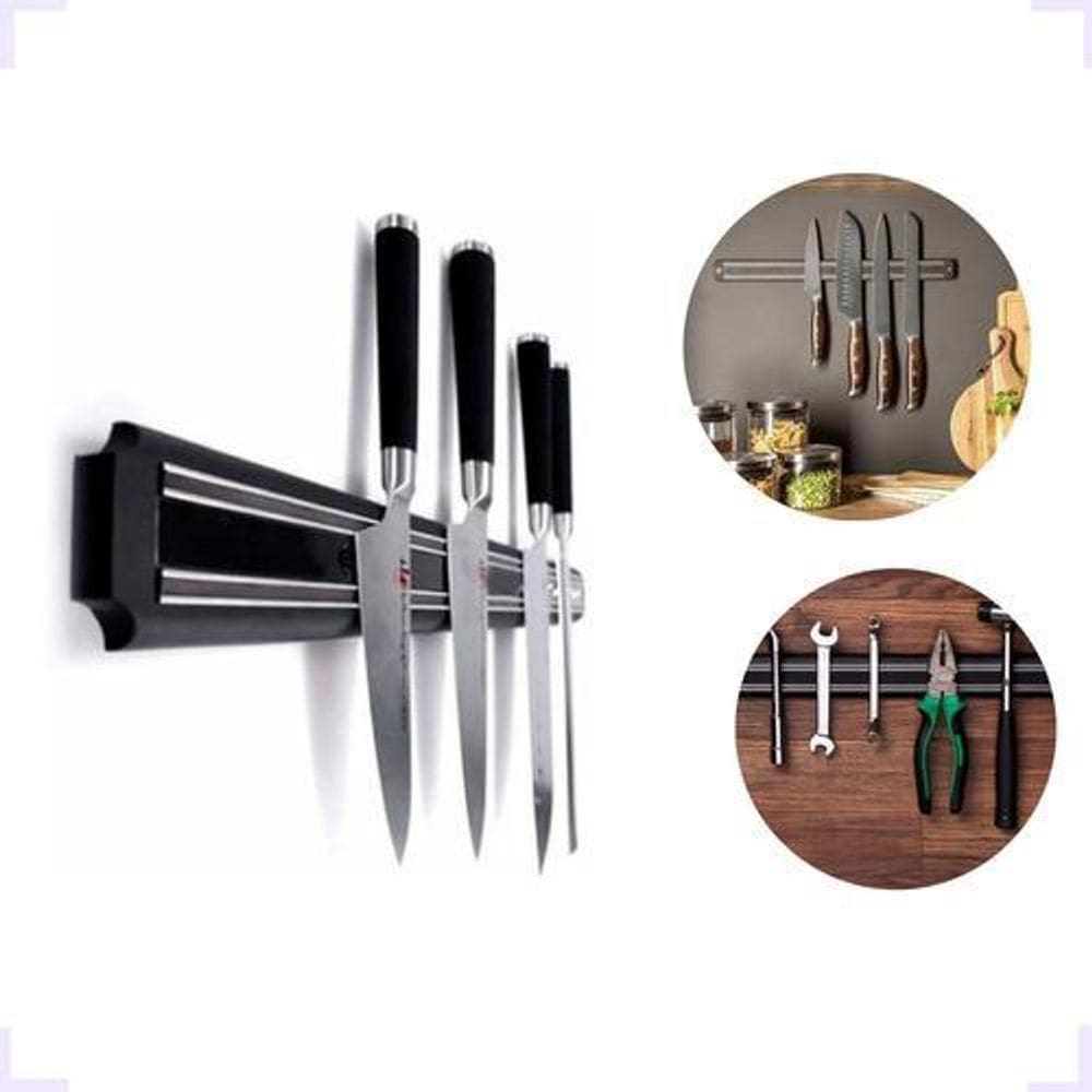 Barra Magnética Imã Suporte Facas - Preto - 38X4,8Cm