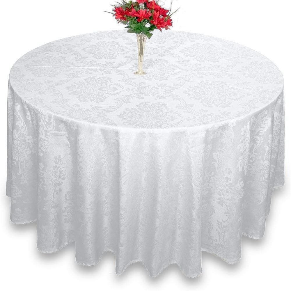 Toalha De Mesa Redonda Jacquard Branco 2,80M Festa Buffet