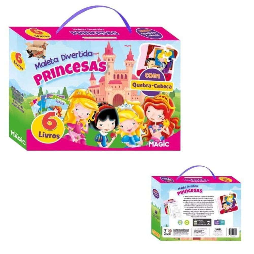 Kit Livro Infantil Maleta Divertida 6 Livros + Quebra Cabeça