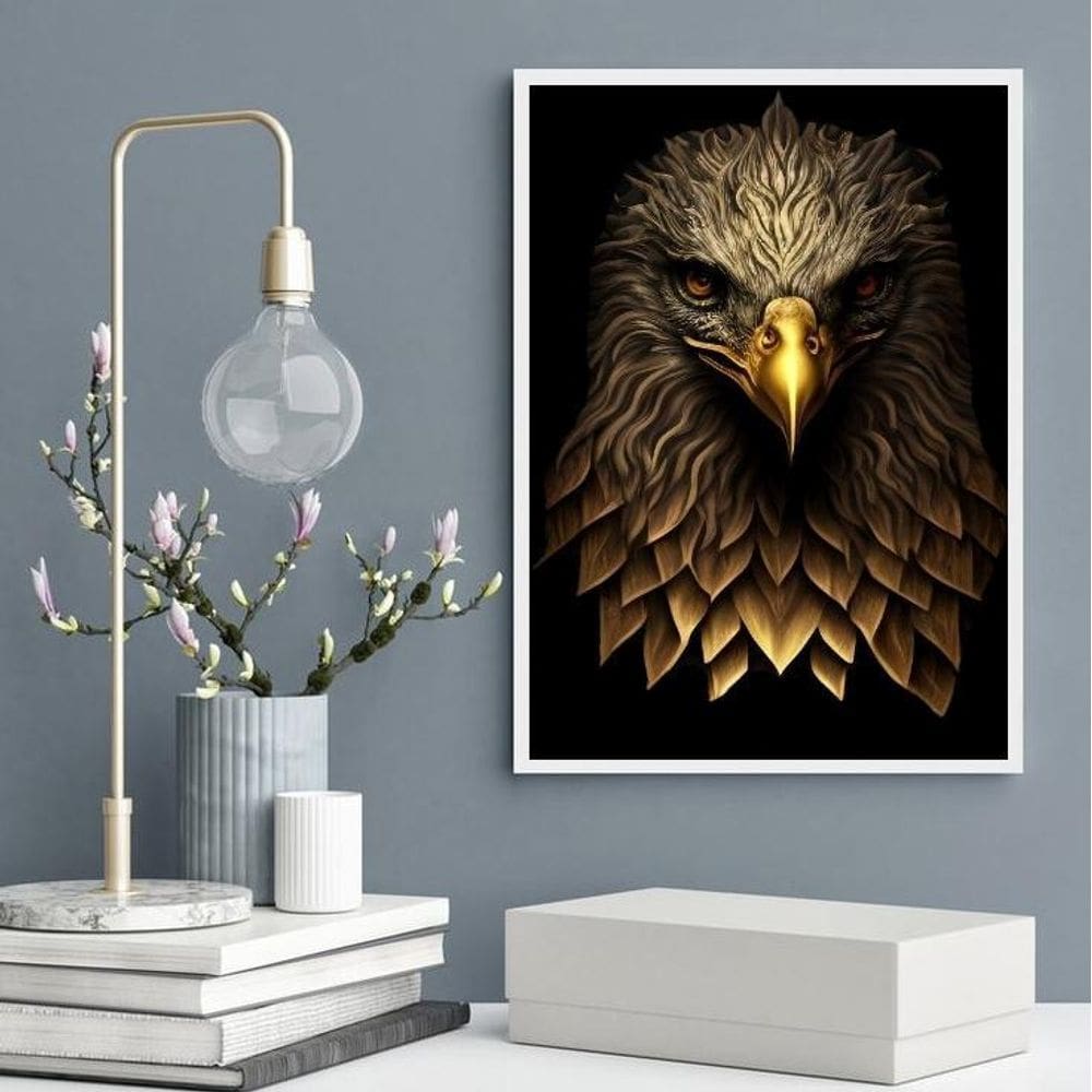 Quadro Decorativo Águia Dourada 33X24Cm - Com Vidro