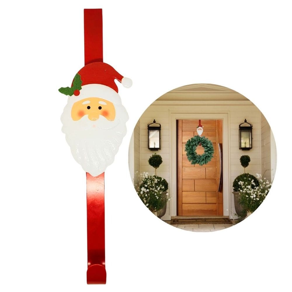 Gancho Suporte Para Guirlanda Encaixe Porta Metal Rosto Papai Noel 37cm - Master Christmas