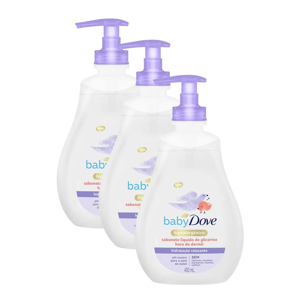 Kit 3 Sabonete Líquido Relaxante de Glicerina Baby Dove Hora de Dormir 400ml