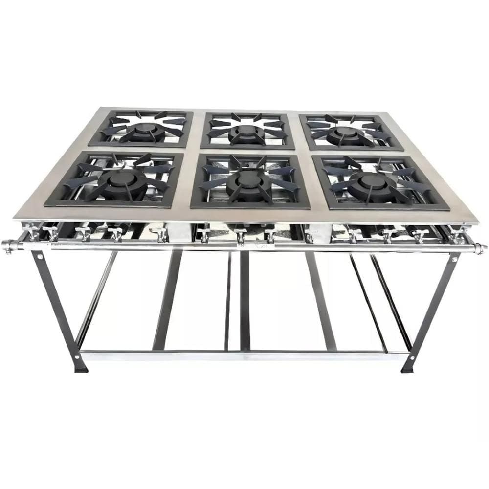 Fogao 6 Bocas 40X40 Gold Cfzg-158 Inox Gas Glp Baixa Pressao Perfil 10Cm De Pe Centro Cozinha - Cefaz
