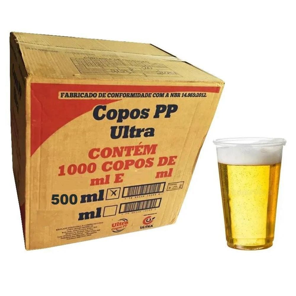 Copo Plástico Descartável Post Mix Liso 500Ml  1Cx  C/1000