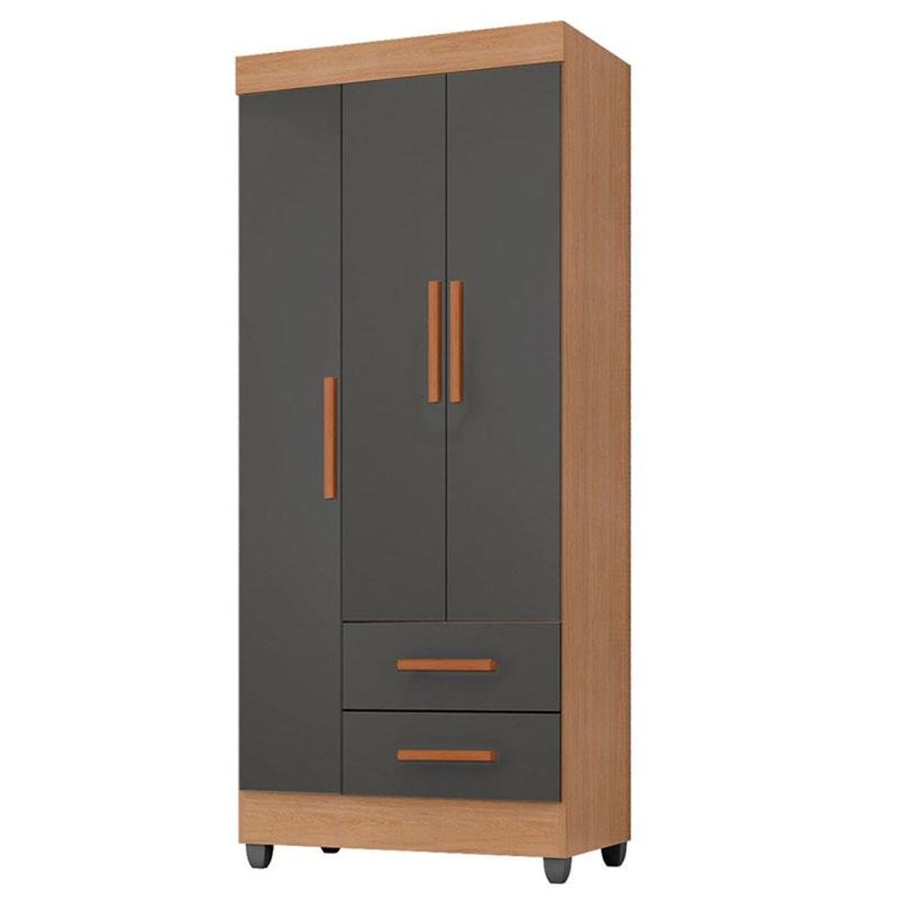 Guarda Roupa Solteiro Lite 3 Portas Nature Cinza - Móveis Leão