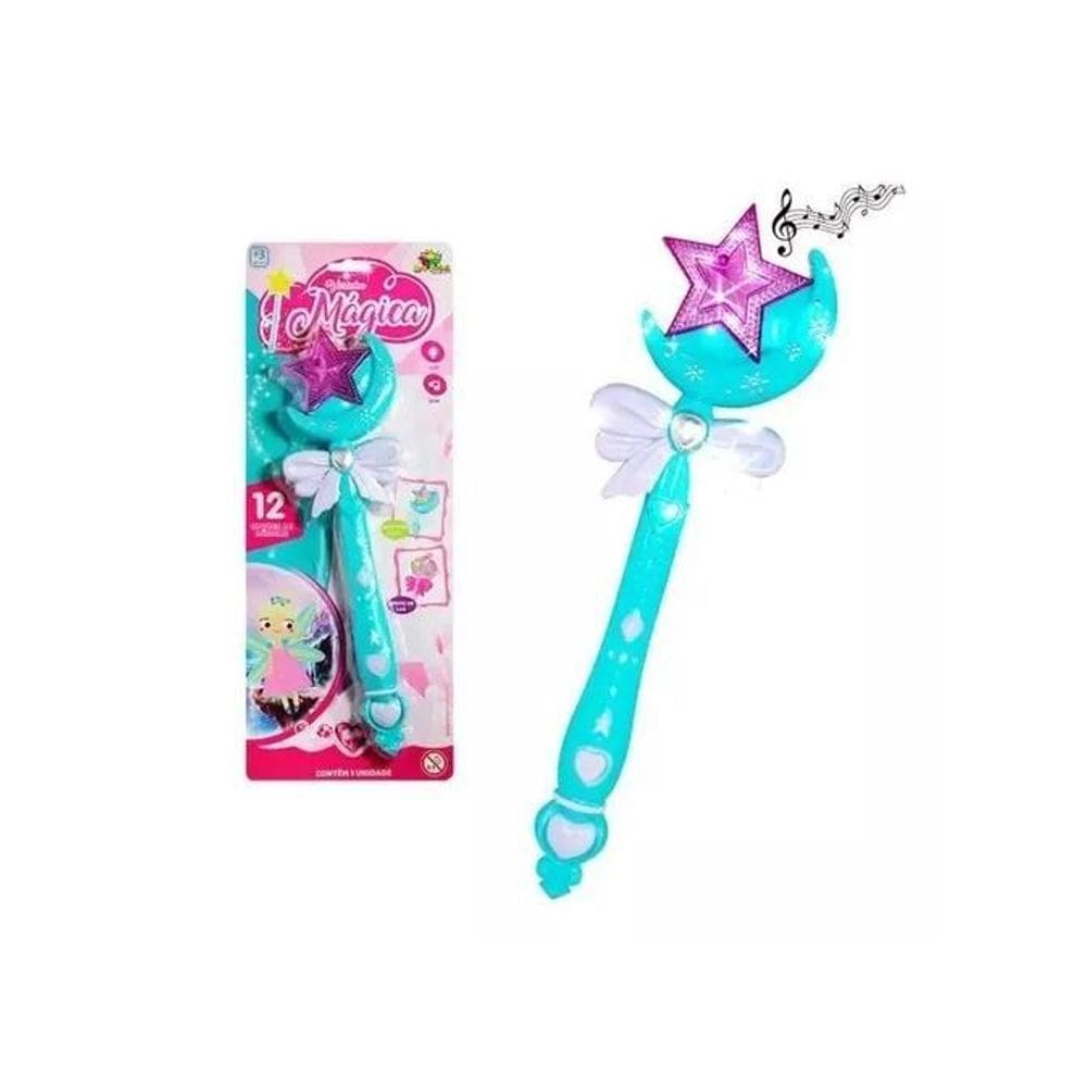 Kit 2 Varinha Mágica Brinquedo Azul Rosa Encantada Luz Som