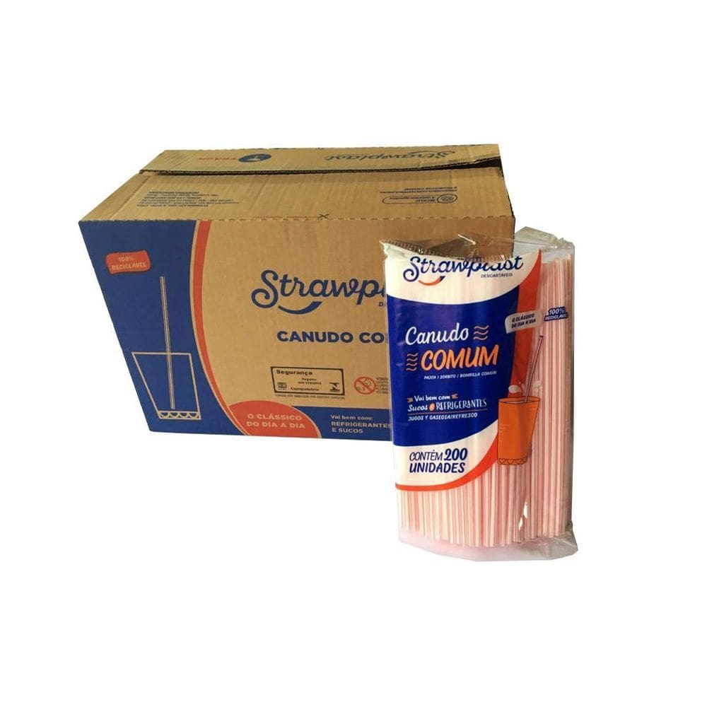 Canudo Plástico Comum Para Drink 21Cm Embalado  1Cx  C/3000