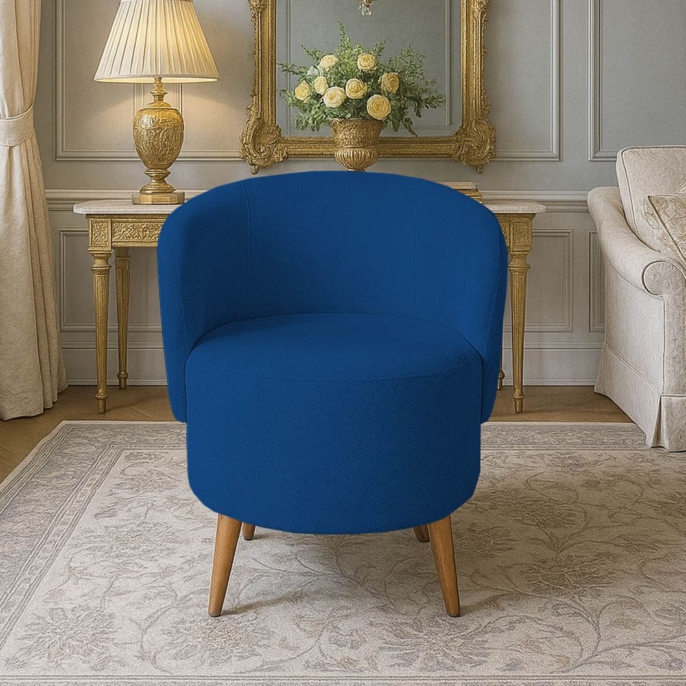 Poltrona Orgânica Suede Aisha Sala Escritório Pé Madeira Marinho