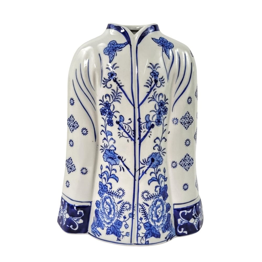 Vaso Porcelana Azul E Branco Floral Decorativo Jaqueta Moda