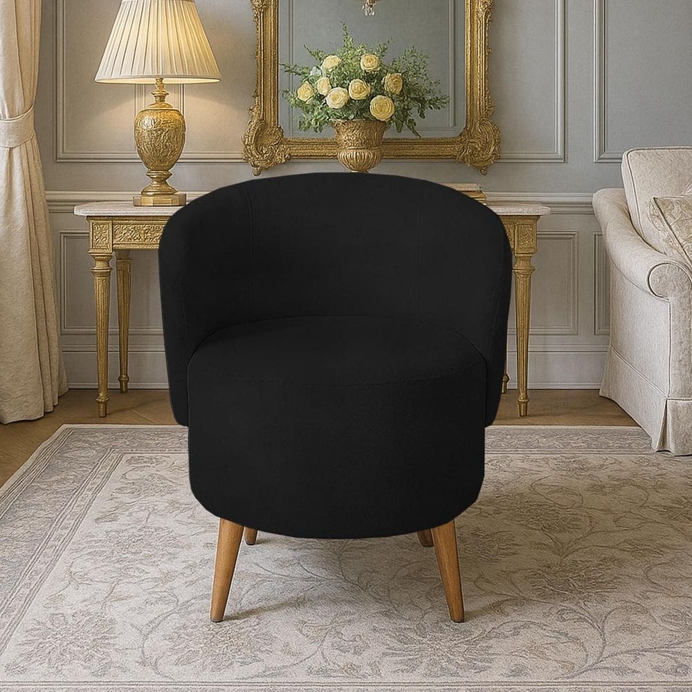 Poltrona Orgânica Suede Aisha Sala Escritório Pé Madeira Preto