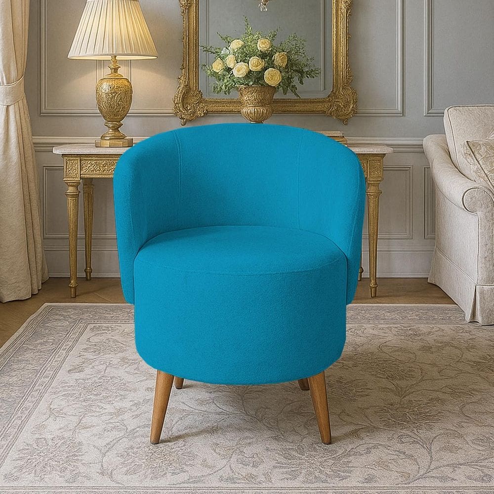 Poltrona Orgânica Suede Aisha Sala Escritório Pé Madeira Turquesa