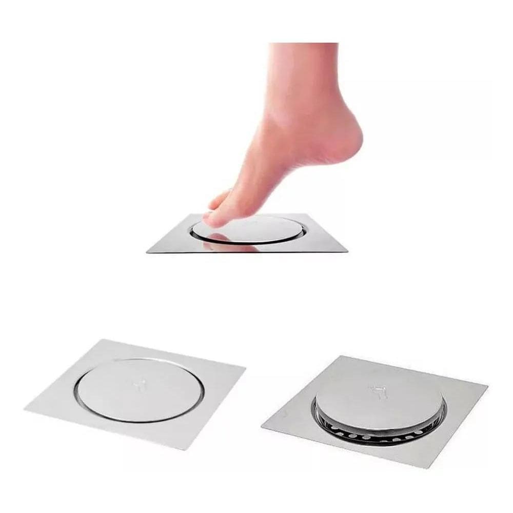 2X Ralo Click Automático Em Aço Inox 15X15Cm Com Sistema Abr
