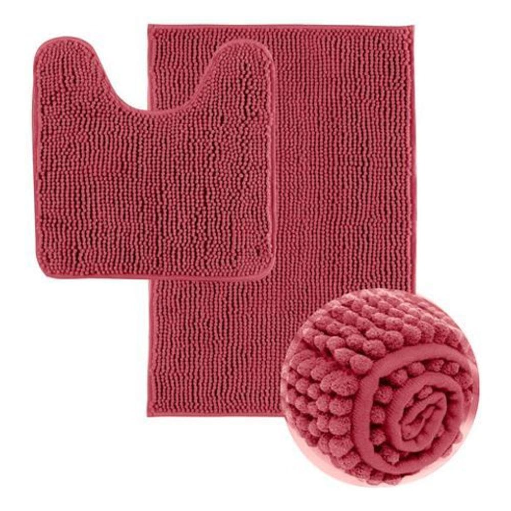 Jogo Tapete De Banheiro Macarrão 2 Peças - Vermelho