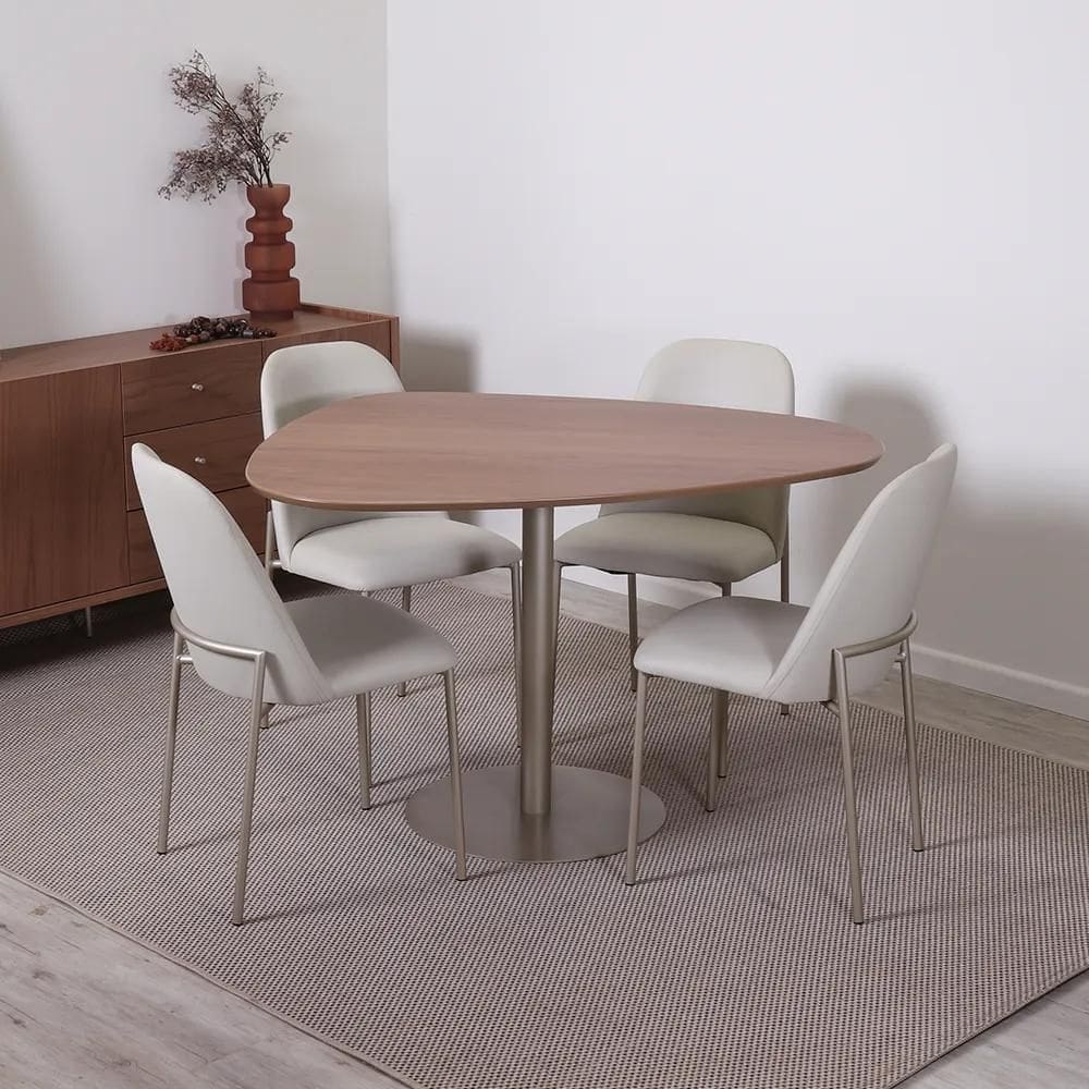 Conjunto de Jantar Mesa Orgânica Kalyx 4 Cadeiras Lucille - Champanhe c/ Canella - Off White