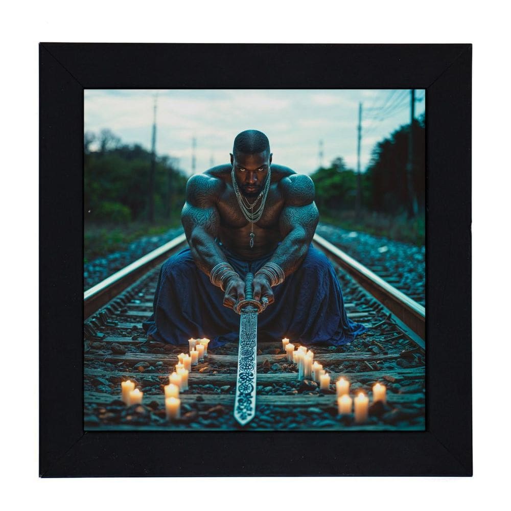 Quadro Orixá Ogum Moldura Preta 18 X 18 Cm