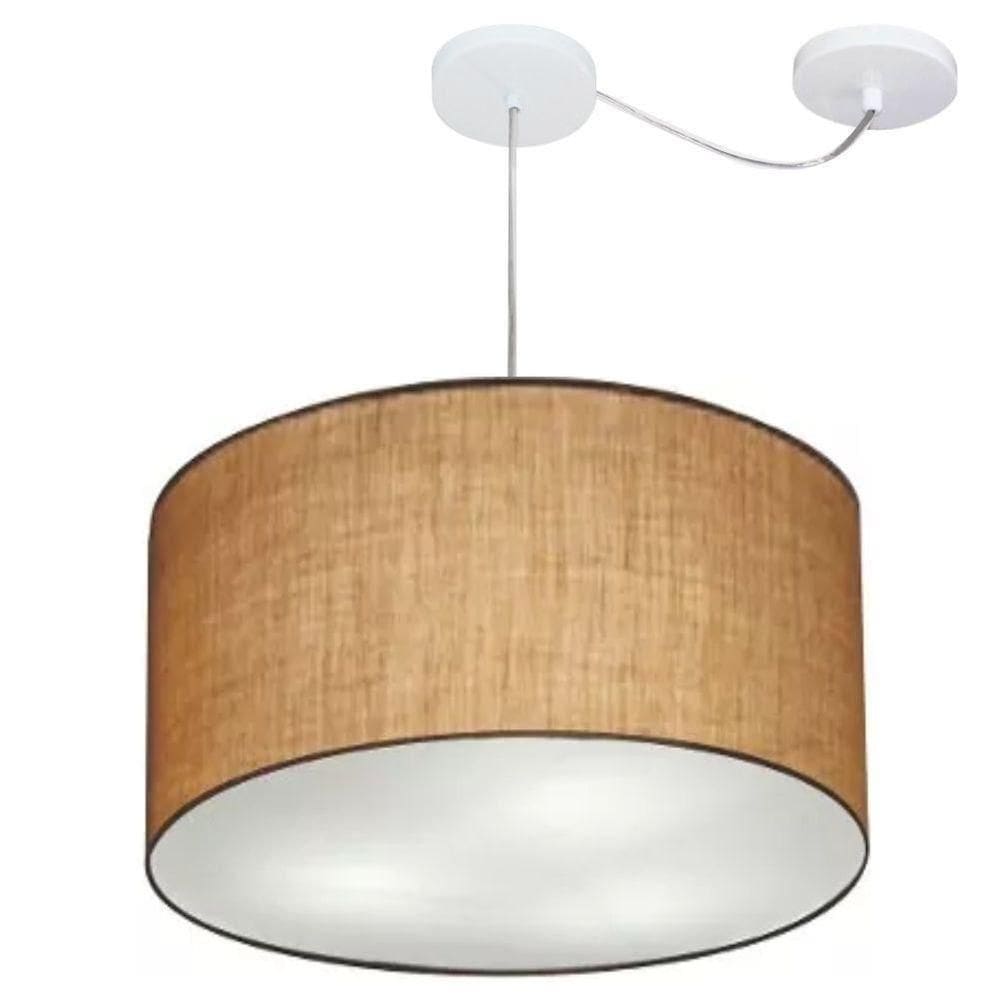 Lustre Pendente Cilíndrico Com Desvio De Centro Vivare Md-4167 Cúpula Em Tecido 60x30cm - Bivolt Palha 127/220v
