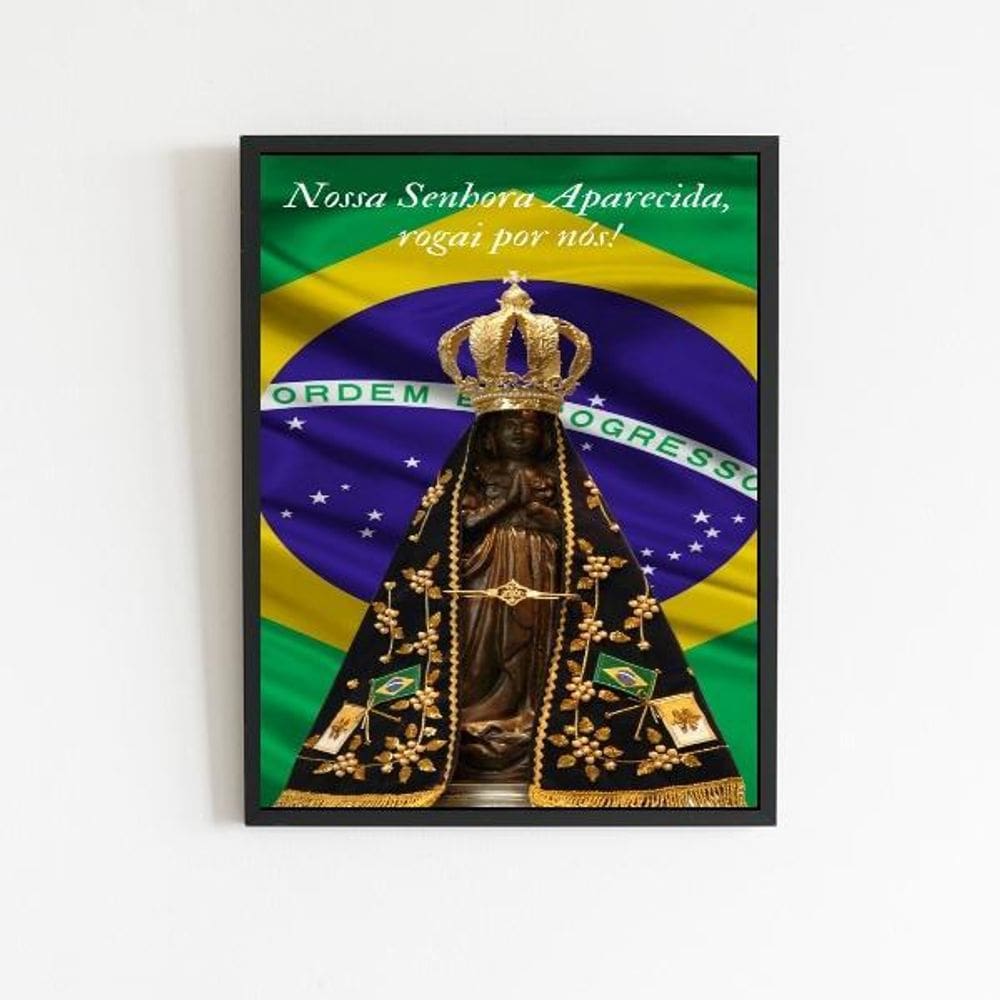 Quadro Nossa Senhora Aparecida Rogai Por Nós 33X24Cm Preta
