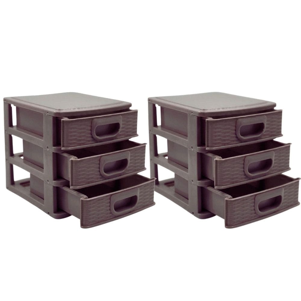 Kit 2 Gaveteiro Organizador De Mesa 3 Gavetas Textura Marrom