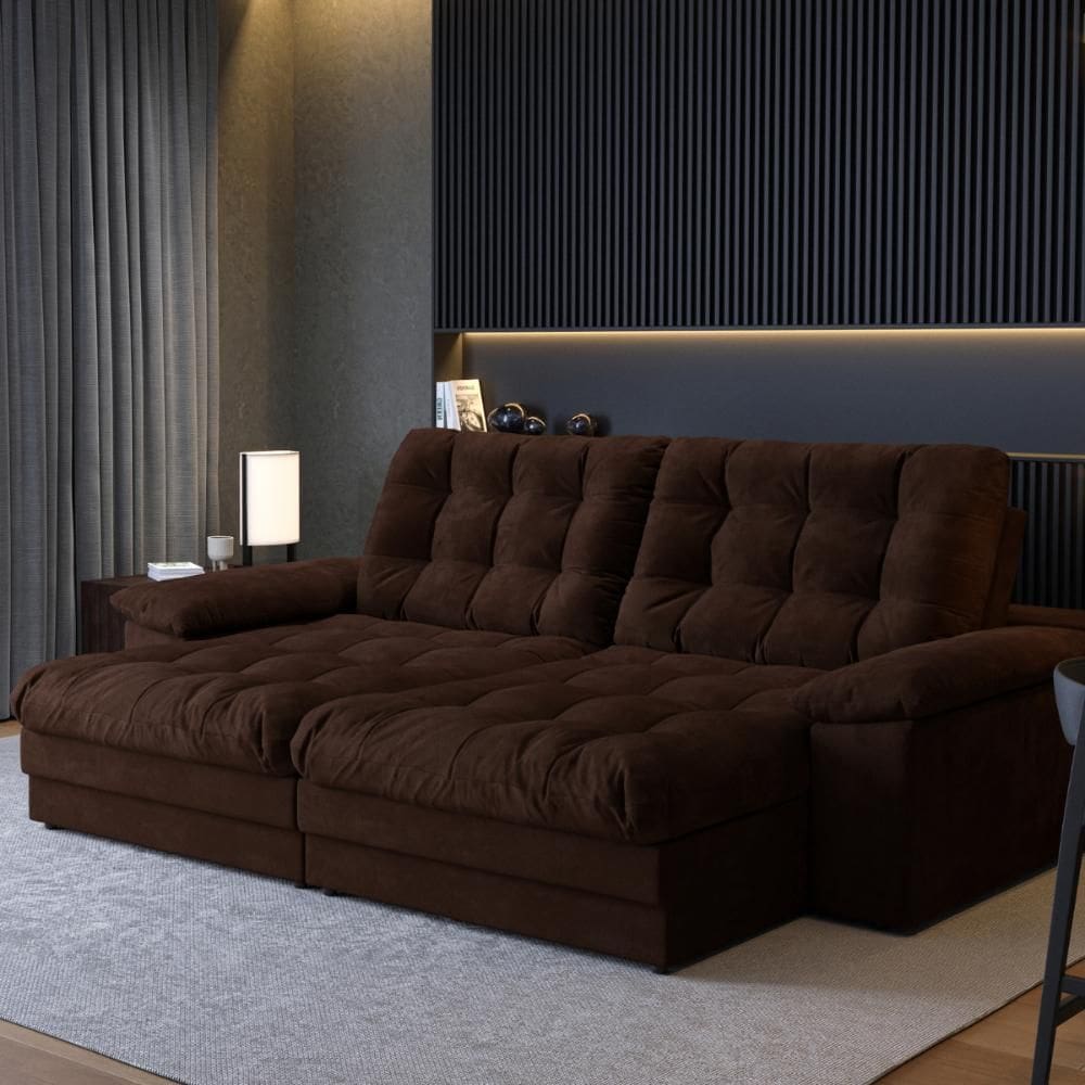 Sofá Houston Retrátil Reclinável 3 Lug Suede 2,1m Abt 1,4m