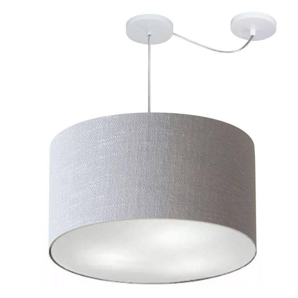 Lustre Pendente Cilíndrico Com Desvio De Centro Vivare Md-4239 Cúpula Em Tecido 45x30cm - Bivolt Rustico-cinza 127/220v