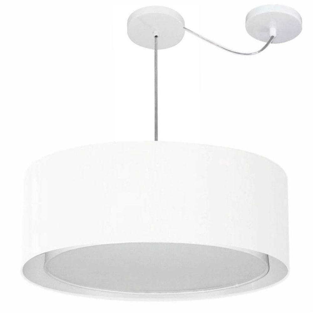Lustre Pendente Cilíndrico Com Desvio De Centro Vivare Md-4317 Cúpula Em Tecido 60x25cm - Bivolt Branco 127/220v