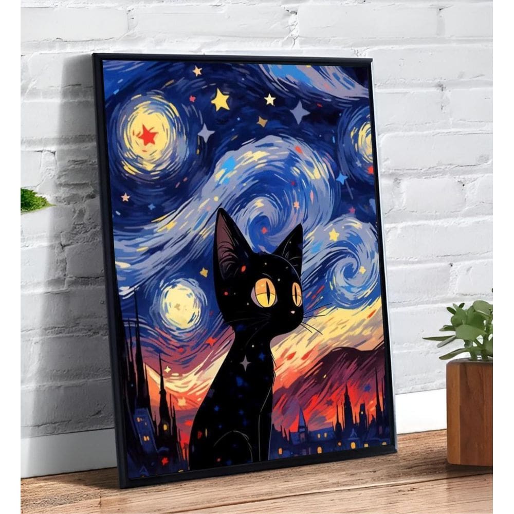 Placa/Quadro Decorativo Gato Van Gogh 40X60Cm Ps 2Mm