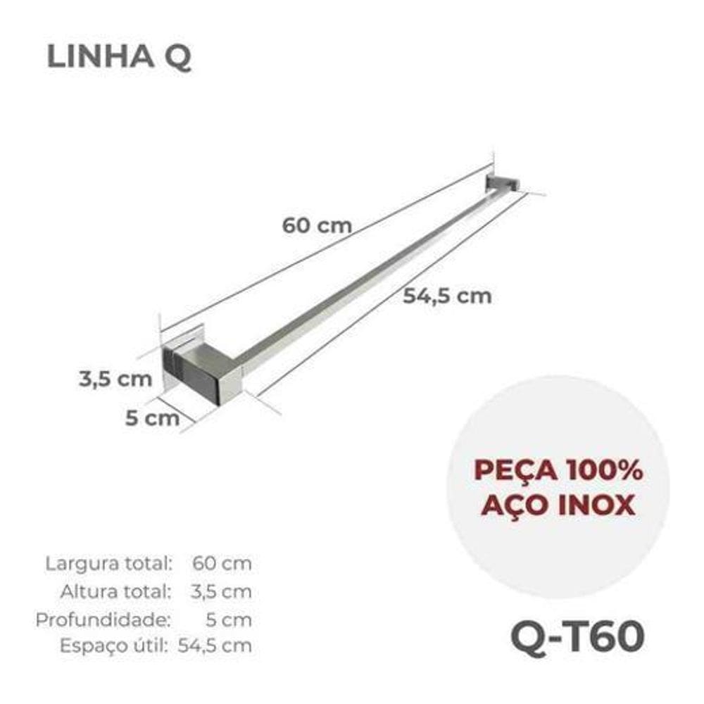 Porta Toalha De Banheiro 60Cm Aço Inox 304 -T60Olt