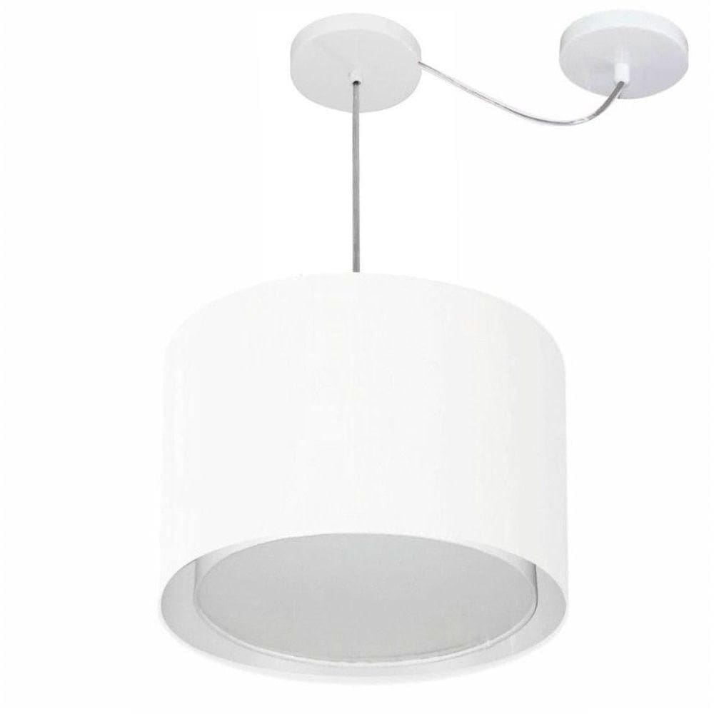 Lustre Pendente Cilíndrico Com Desvio De Centro Vivare Md-4312 Cúpula Em Tecido 40x30cm - Bivolt Branco 127/220v