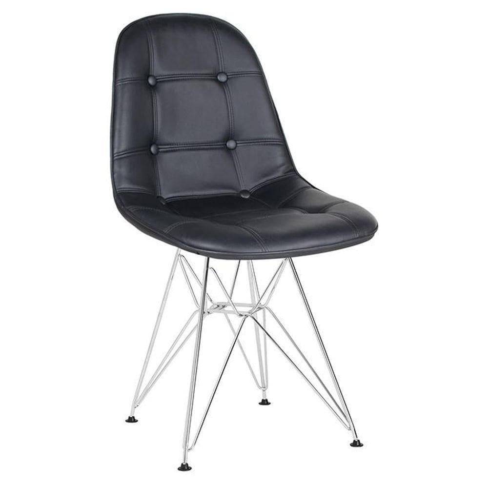 Cadeira Estofada Charles Eames Eiffel Botonê Cromado Preto