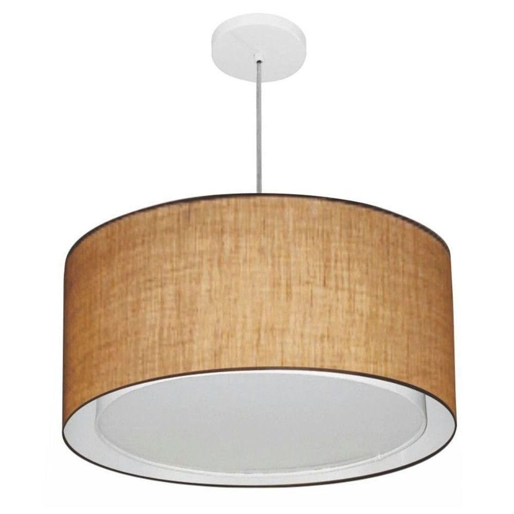 Lustre Pendente Cilíndrico Duplo Vivare Md-4288 Cúpula Em Tecido 50x30cm - Bivolt Palha 127/220v