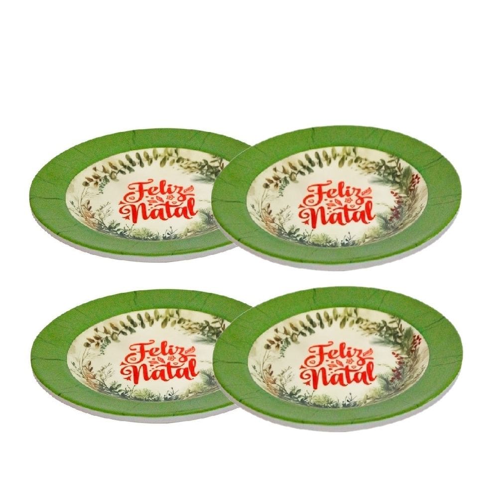 Kit 4 Pratos Para sobremesa Em Melamina Feliz Natal 17,5cm